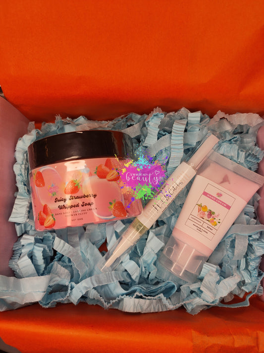 Gift Set/Whipped Soap Juicy Strawberry/Cuticle Oil/Hand Cream